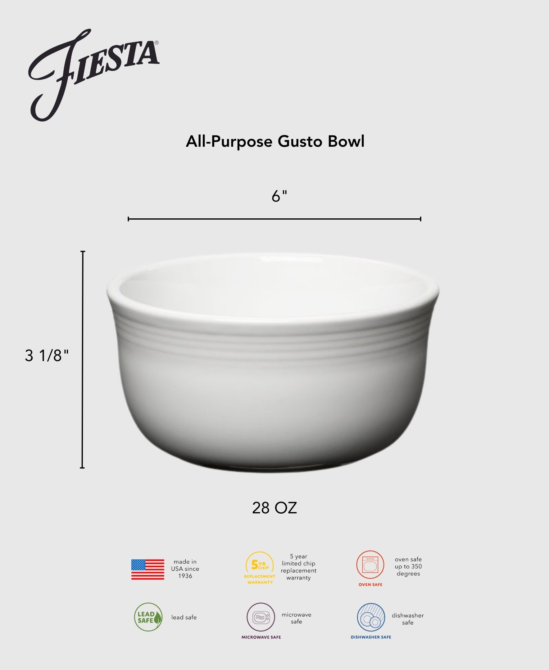 Fiesta Dinnerware - Lavender All-Purpose 6 Inch Gusto Bowl 28 OZ - Image 3