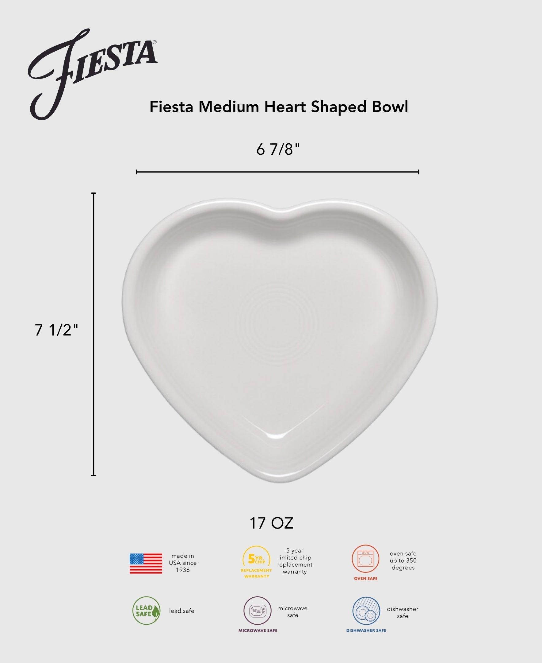 Fiesta Dinnerware - Fiesta 7 1/2 Inch Medium Heart Shaped Bowl 17 OZ - Image 4