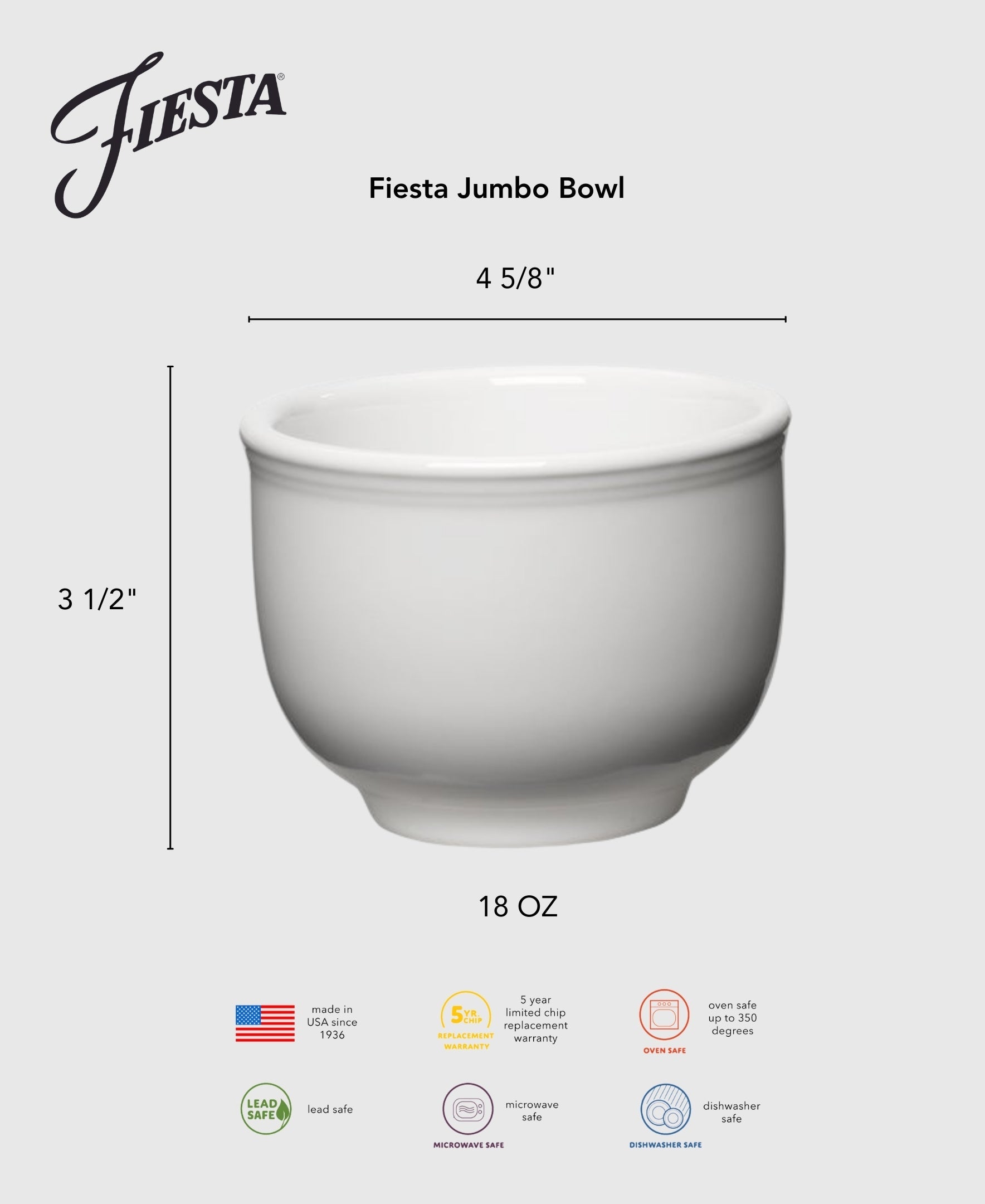 Fiesta Dinnerware - Retired Fiesta 4 5/8 Inch Jumbo Bowl 18 OZ - Image 2