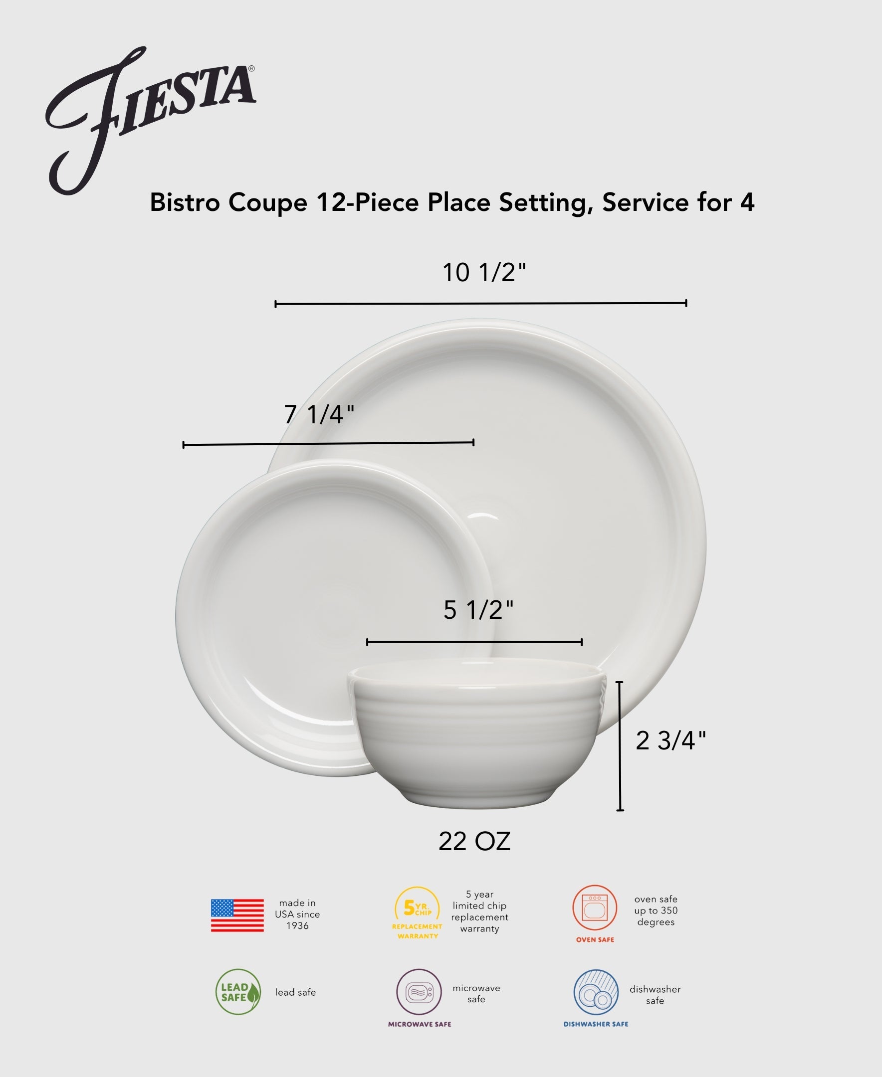 Fiesta Dinnerware - New Retired Bistro Coupe 12-Piece Dinnerware Set, Service for 4 - Image 3