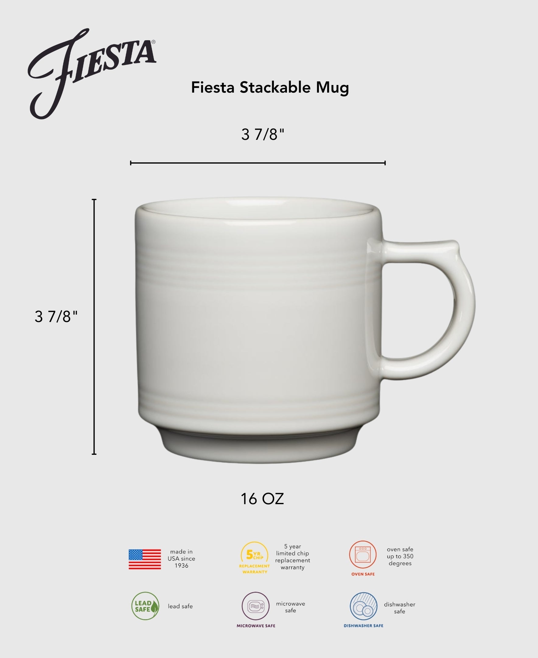 Fiesta Dinnerware - White 16 OZ Set of 4 Stackable Mug Set - Image 2
