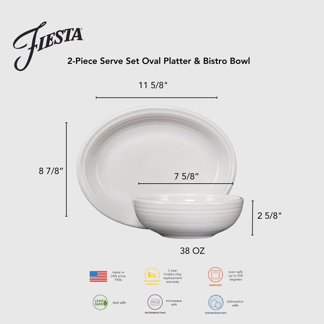 Fiesta Dinnerware - 2-Piece Serve Set 11 5/8 Inch Oval Platter & 38 OZ Bistro Bowl - Image 9