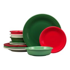 Fiesta Dinnerware - Christmas Mixed Color Classic Rim 12-Piece Dinnerware Set, Service for 4