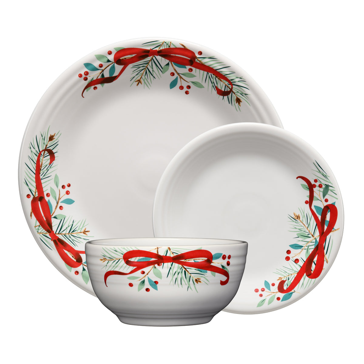Fiesta Dinnerware - Holly Berry Christmas Garland Classic Bistro Coupe 3-Piece Place Setting, Service for 1