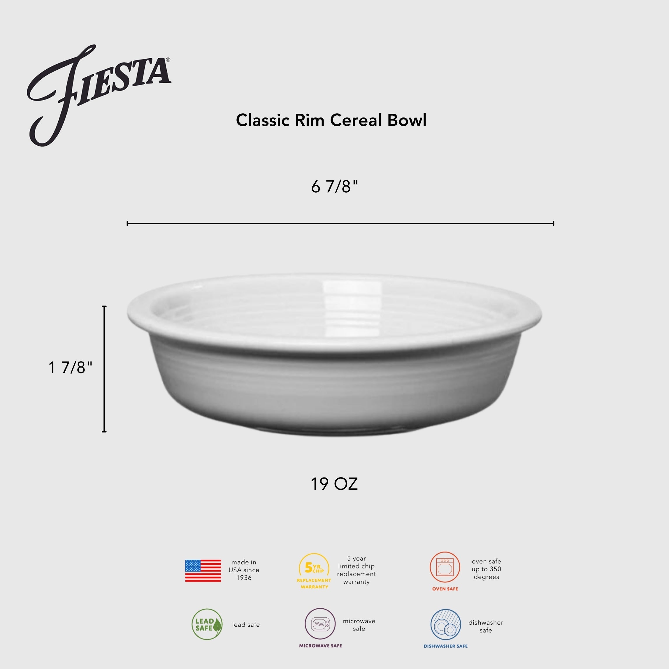 Fiesta Dinnerware - Lavender Classic Rim 6 7/8 Inch Cereal Bowl 19 OZ - Image 3