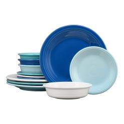 Fiesta Dinnerware - Mixed Coastal Blues Classic Rim 12-Piece Dinnerware Set, Service for 4