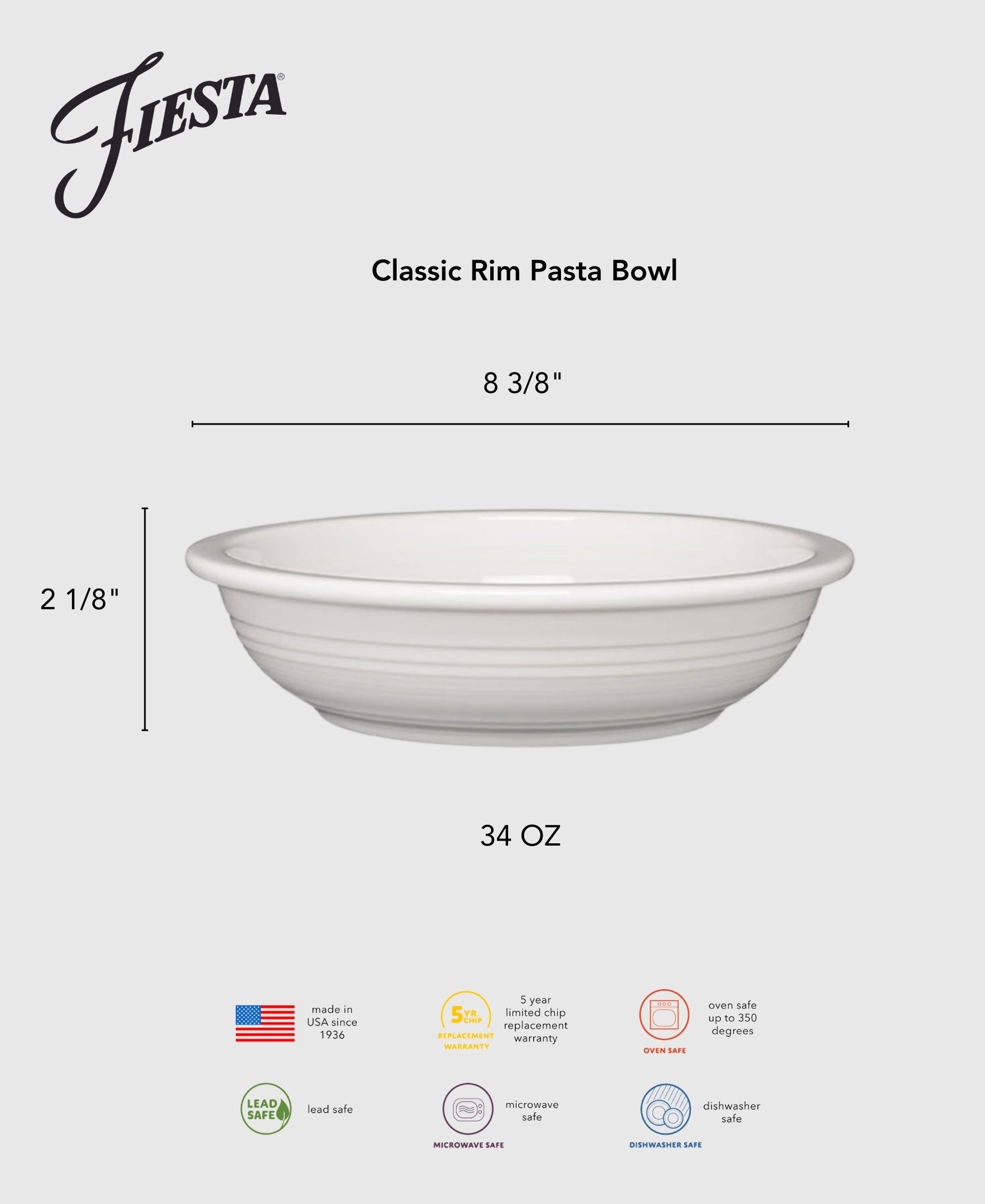 Fiesta Dinnerware - Lavender Classic Rim 8 3/8 Inch Pasta Bowl 34 OZ - Image 3