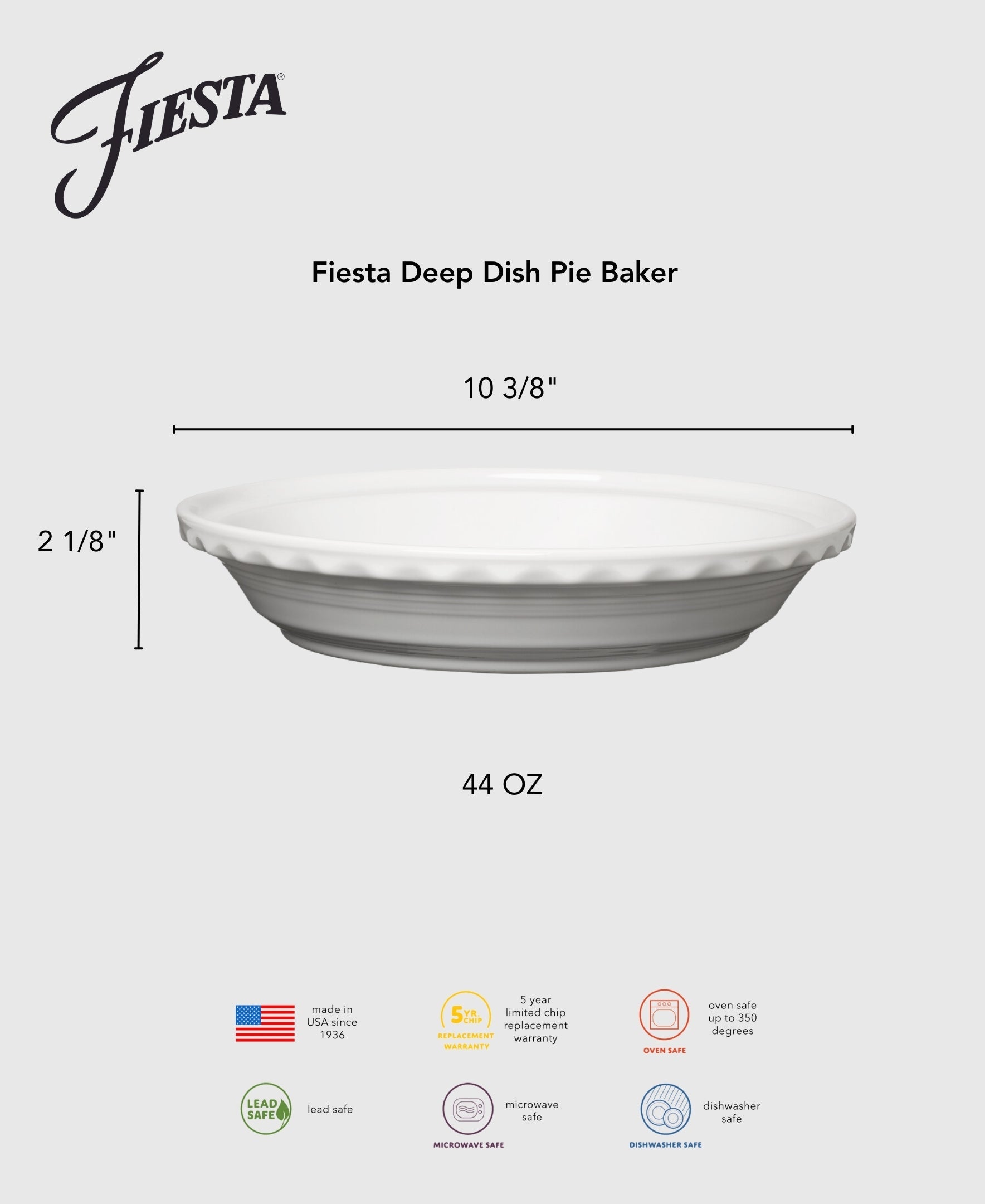 Fiesta Dinnerware - New Retired Fiesta 10 1/4 Inch Deep Dish Pie Baker 44OZ - Image 3