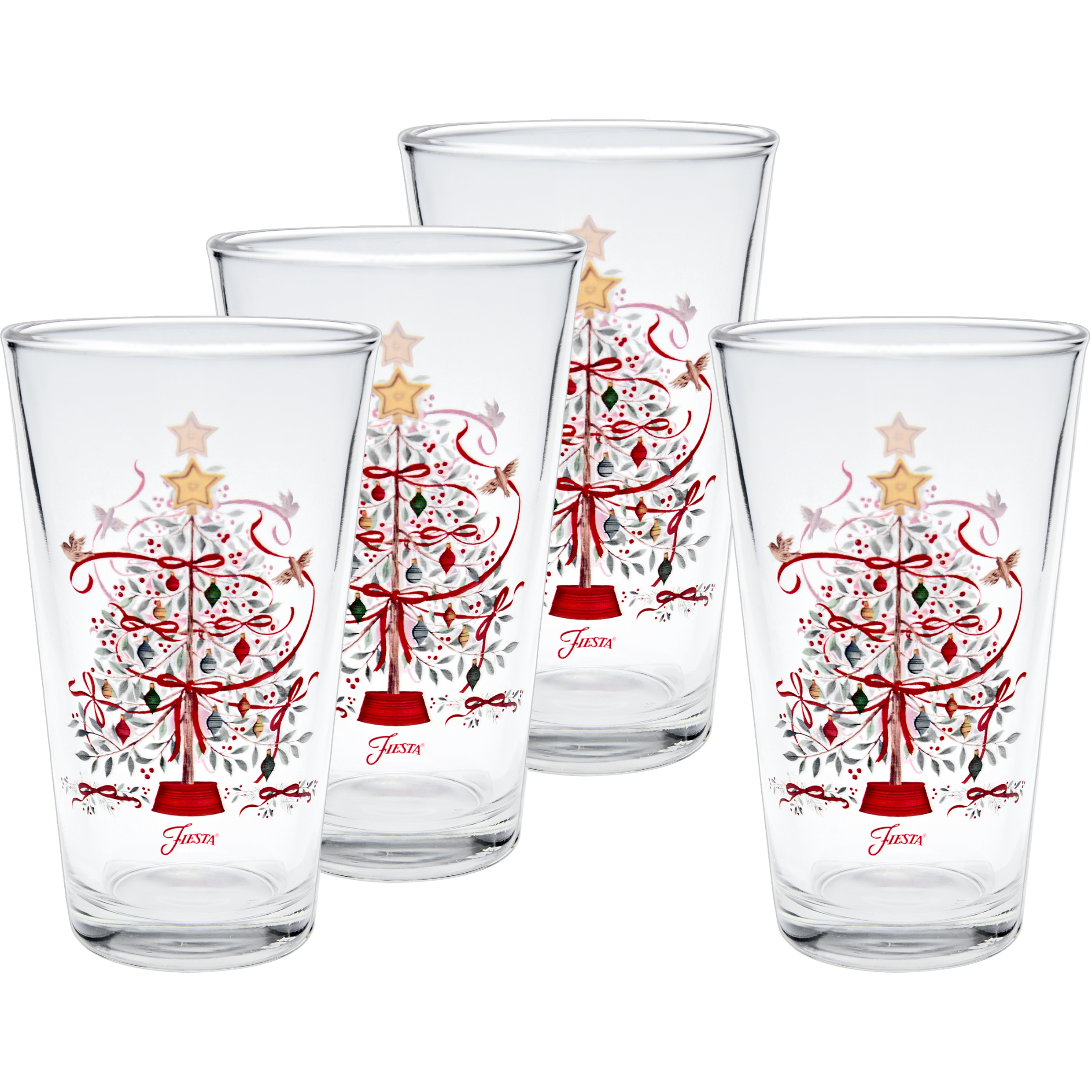 Fiesta Dinnerware - Holly Berry Christmas Tree 16 oz. Cooler Glass - Set of 4